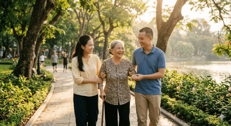 Hỗ trợ đi dạo an toàn để tránh té ngã ở người cao tuổi