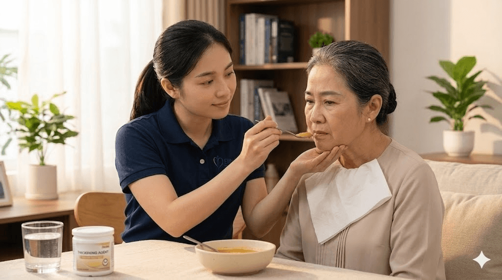Chăm sóc viên hỗ trợ người già không chịu ăn do khó nuốt.
