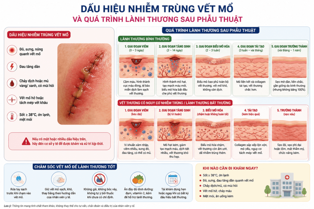 dấu hiệu nhiễm trùng vết mổ