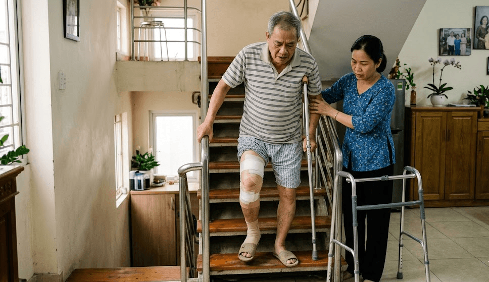 Người Mới Mổ Chân Lên Xuống Cầu Thang
