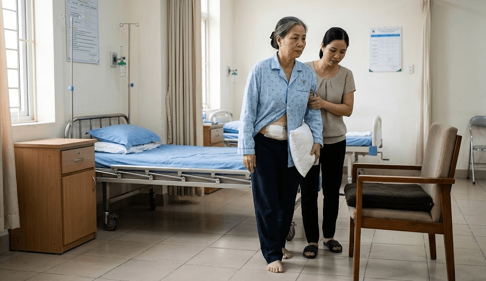 Bảo vệ vết mổ bụng khi đi lại