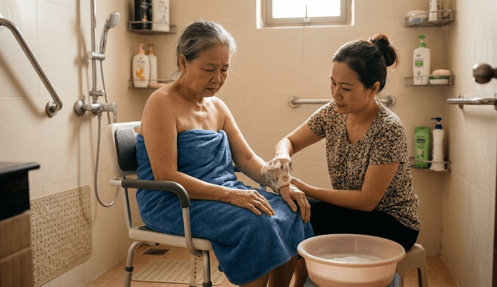 tắm gội cho người già yếu