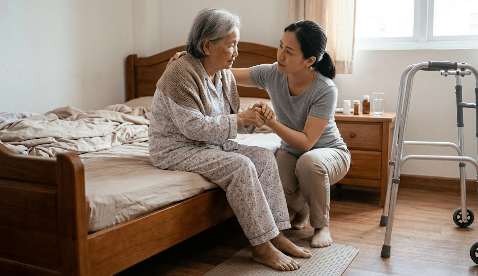 Đỡ Người Già Xuống Giường An Toàn