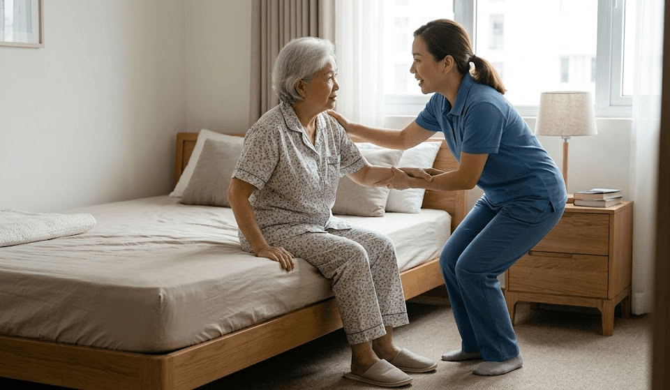 Đỡ Người Già Xuống Giường An Toàn