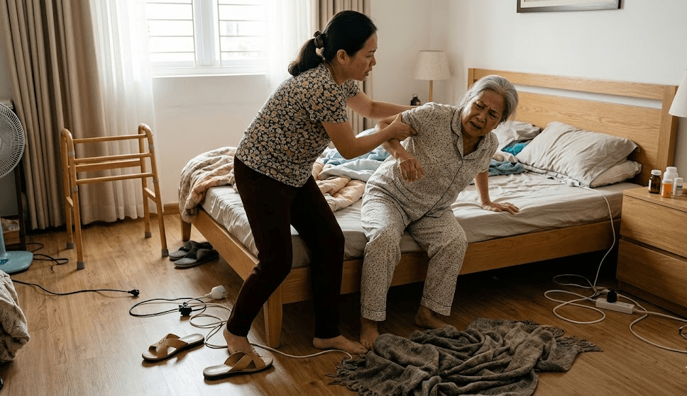 Đỡ Người Già Xuống Giường An Toàn
