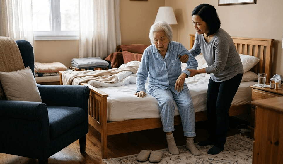 Đỡ Người Già Xuống Giường An Toàn