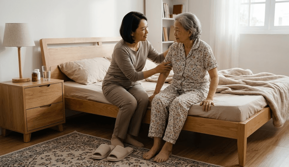 Đỡ Người Già Xuống Giường An Toàn