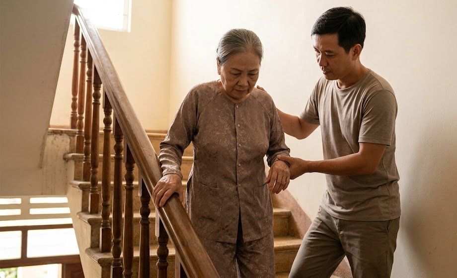 Hỗ Trợ Người Già Đi Cầu Thang
