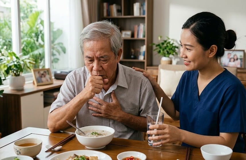 người già bị nghẹn thức ăn