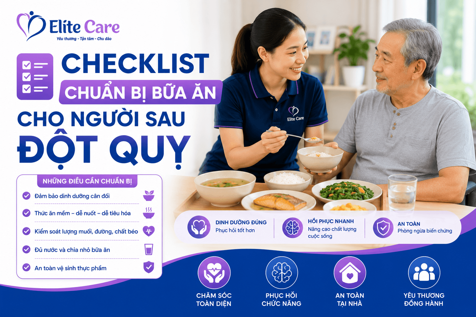 Checklist Chuẩn Bị Bữa Ăn Cho Người Sau Đột Quỵ