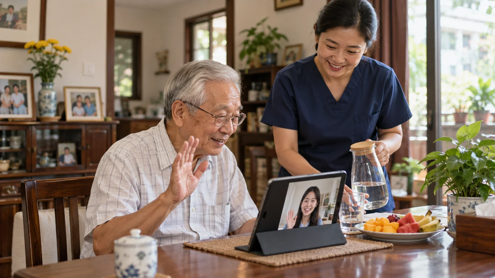 Chăm sóc người cao tuổi sống một mình bằng video call và hỗ trợ tại nhà