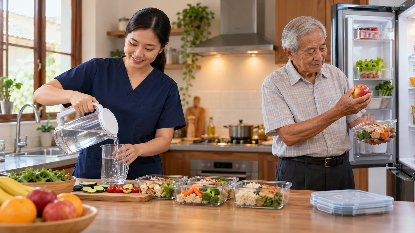 Chăm sóc viên chuẩn bị bữa ăn cho người cao tuổi sống một mình 