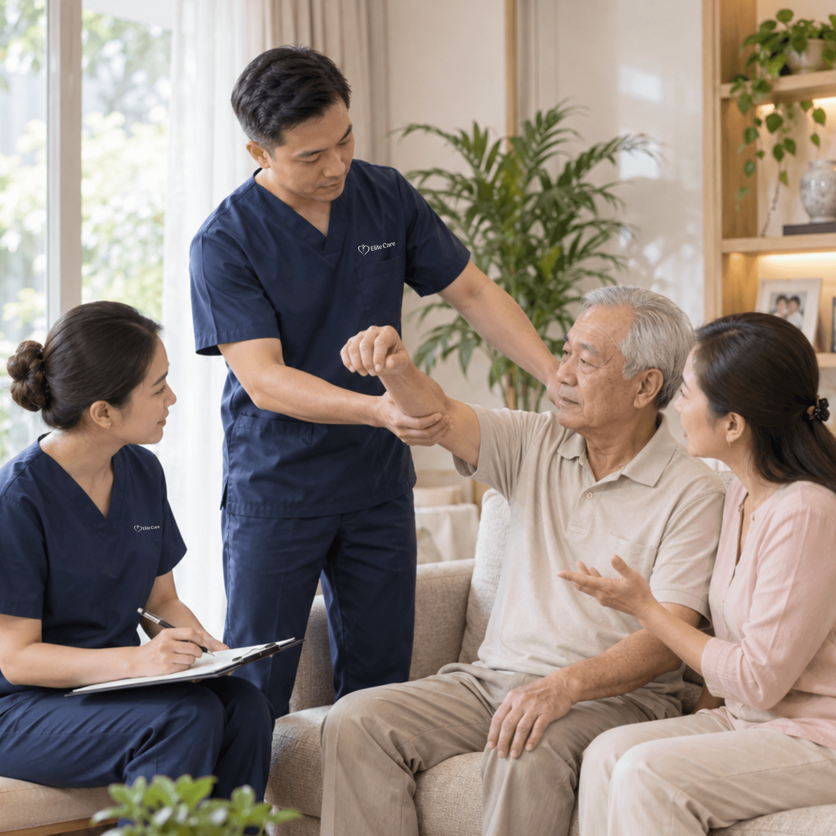 Đội ngũ Elite Care trao đổi kế hoạch chăm sóc tại nhà