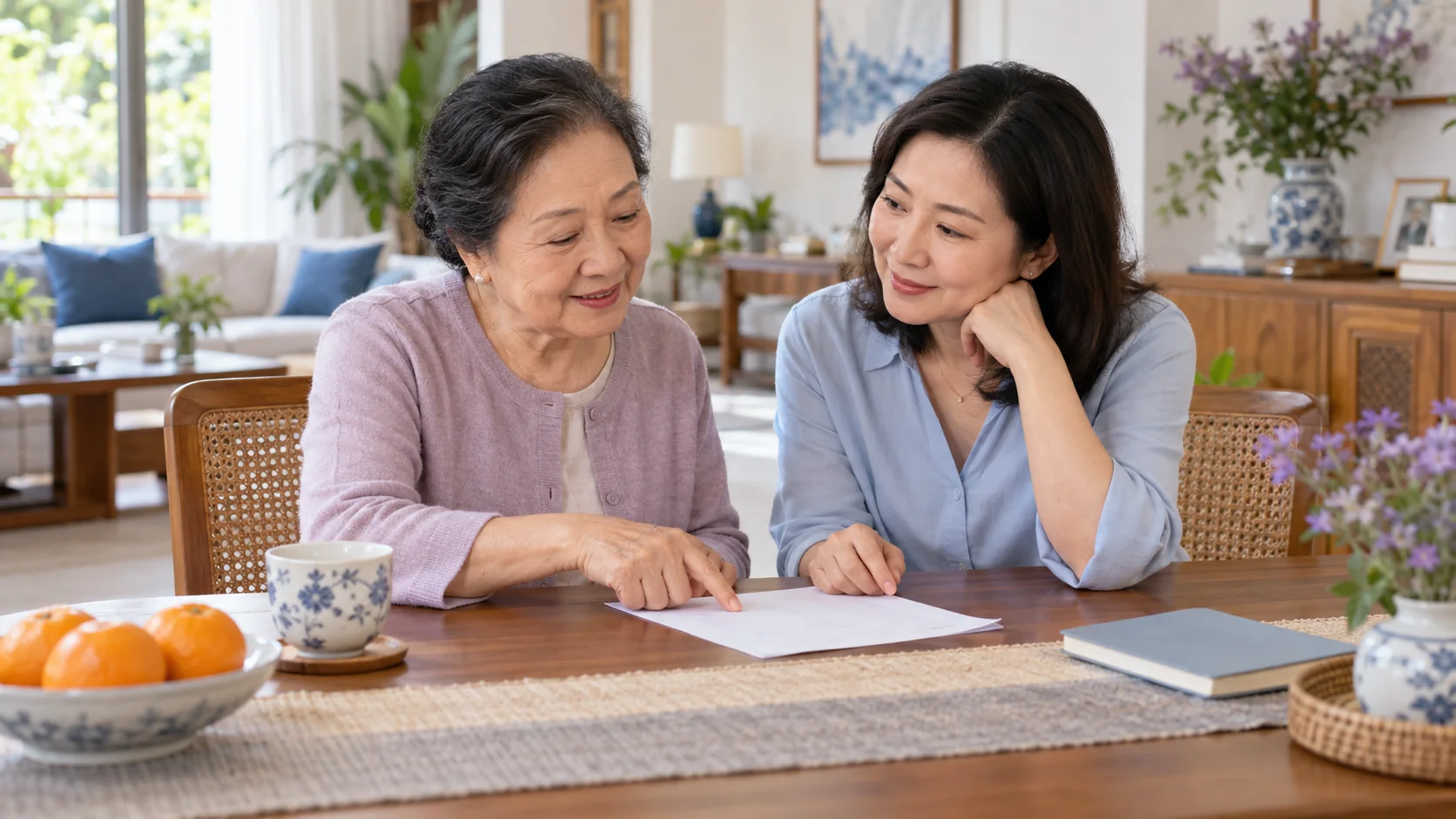 Người cao tuổi tham gia lập kế hoạch chăm sóc cùng con gái